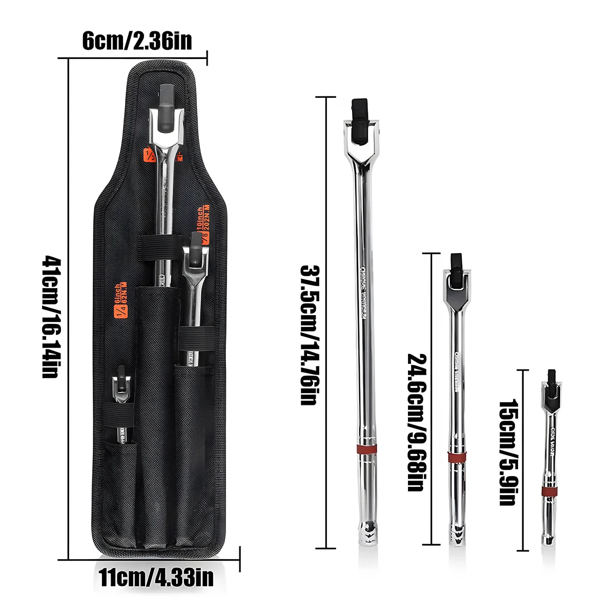 3-Piece Breaker Bar Set – 1/4", 3/8" & 1/2" Drive, 180° Rotating Head