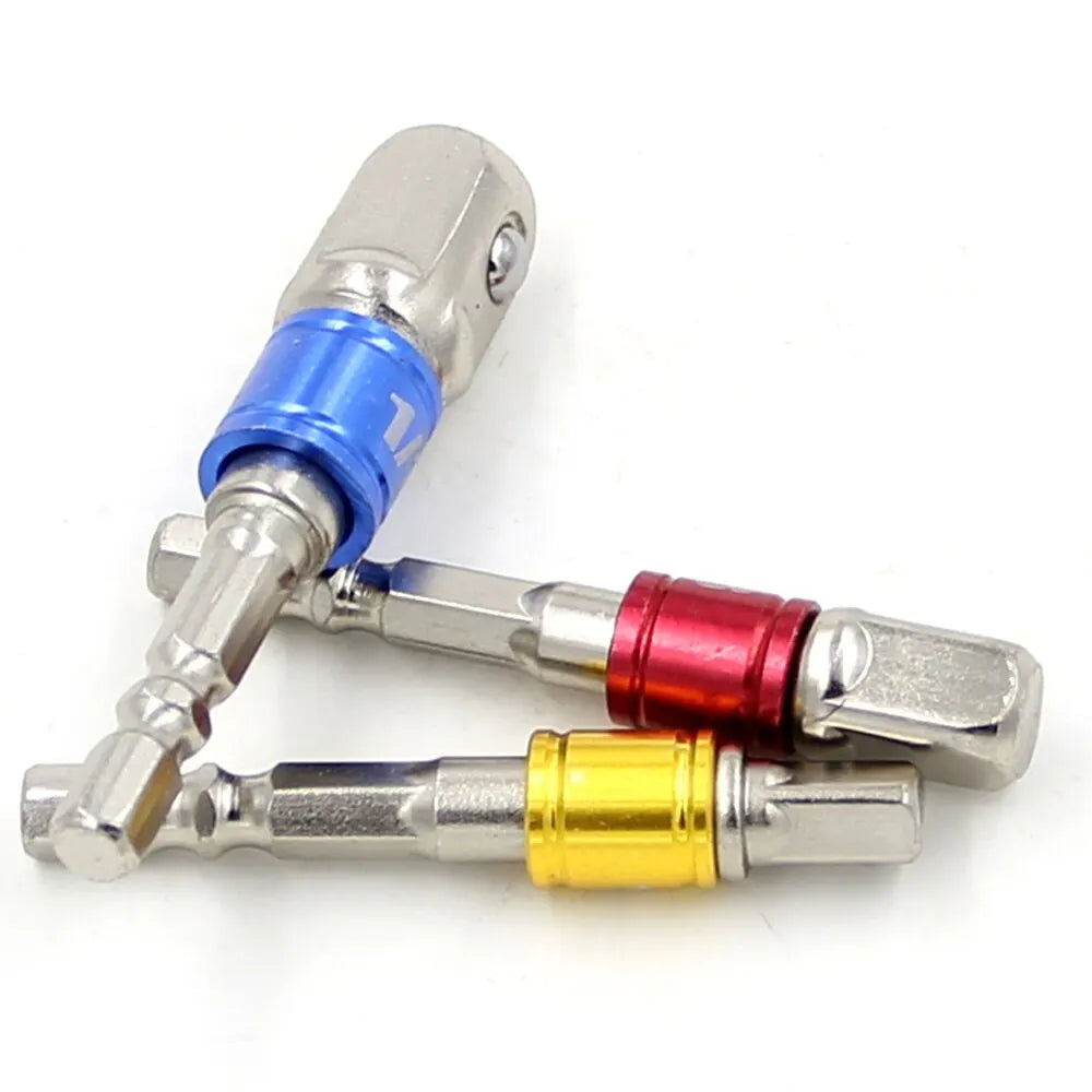 3-Pc Square Drive Socket Adapter Set – 1/4", 3/8" & 1/2" Hex Shank for Electric Screwdrivers