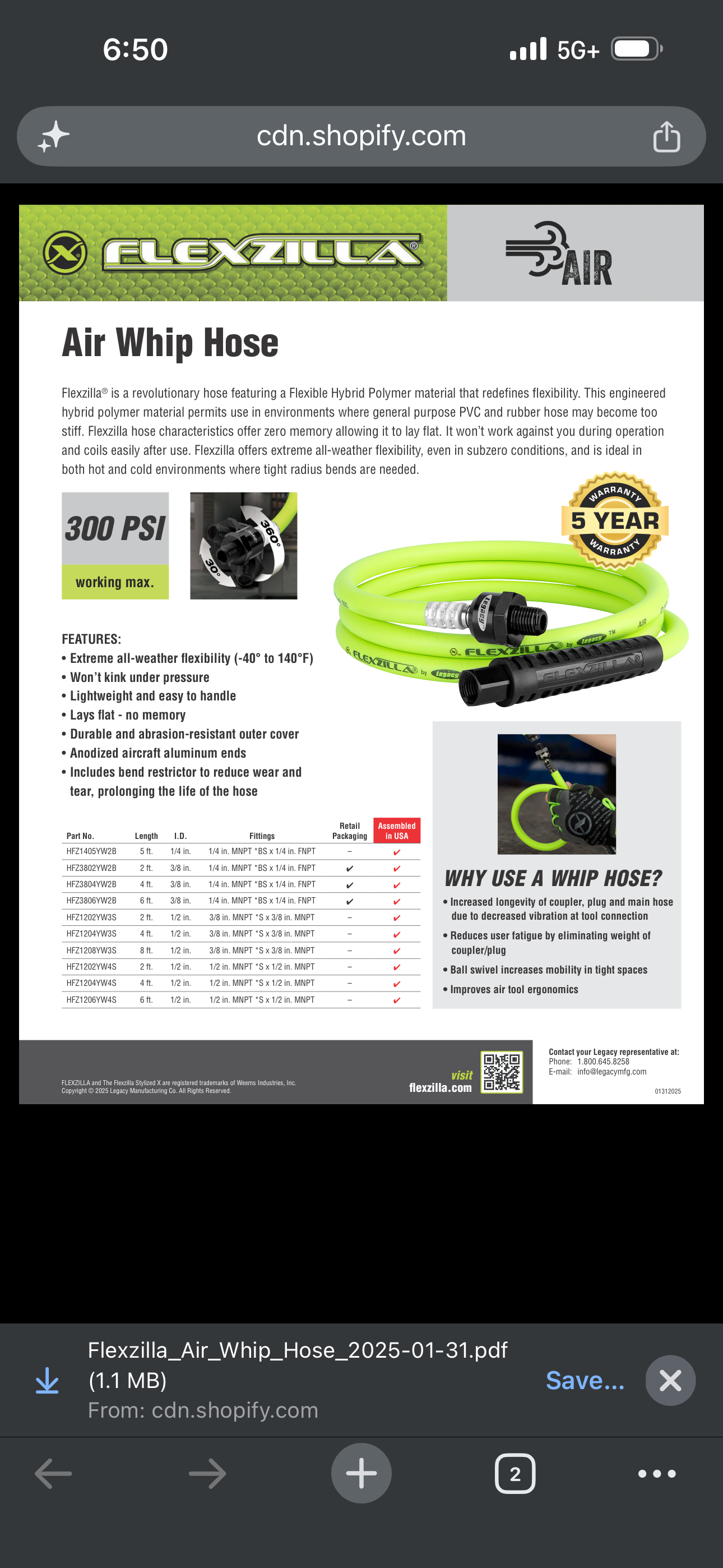 Flexzilla Whip Hose with Swivel, 1/2" x 2' — HFZ1202YW4S