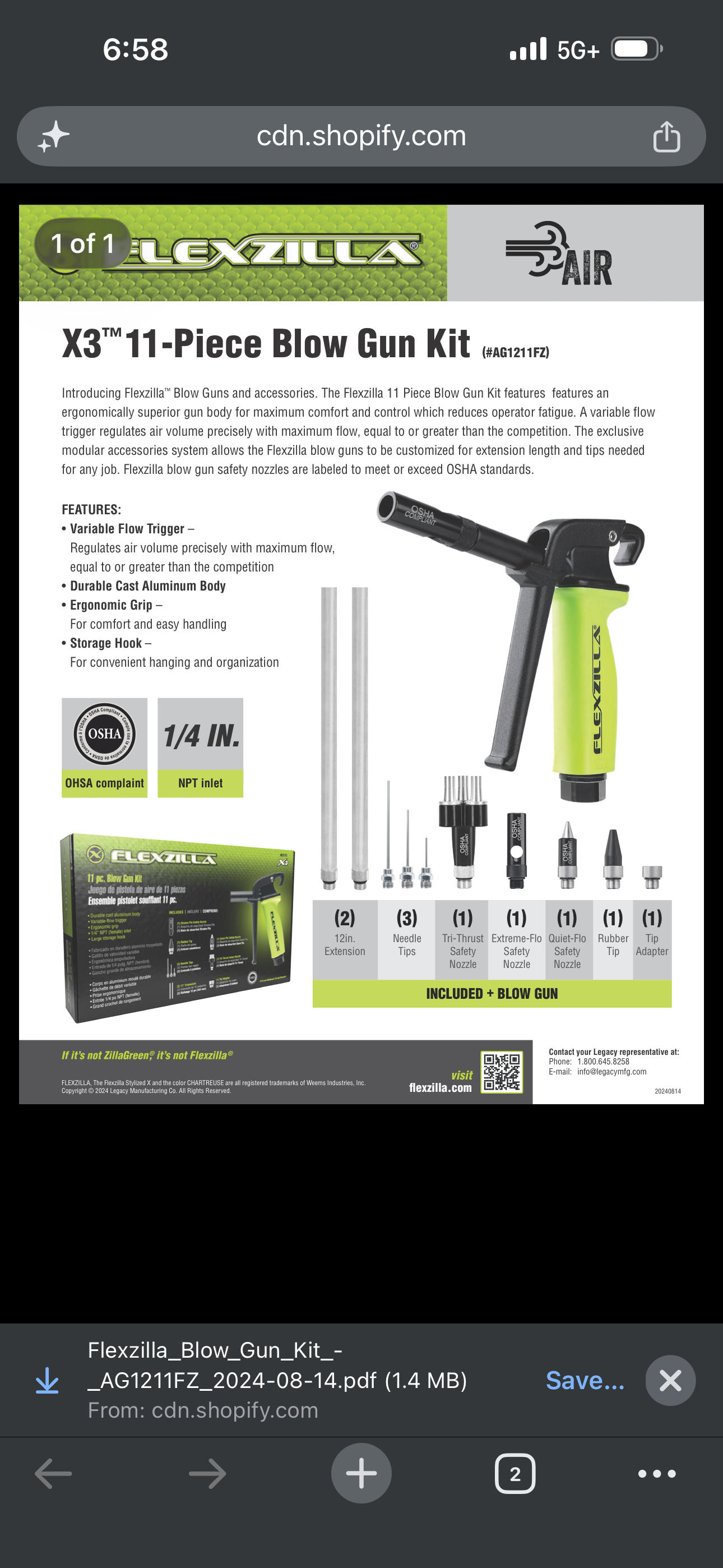 Flexzilla X1™ Blow Gun Kit, ZillaGreen, 10-Piece — AG1500FZKIT