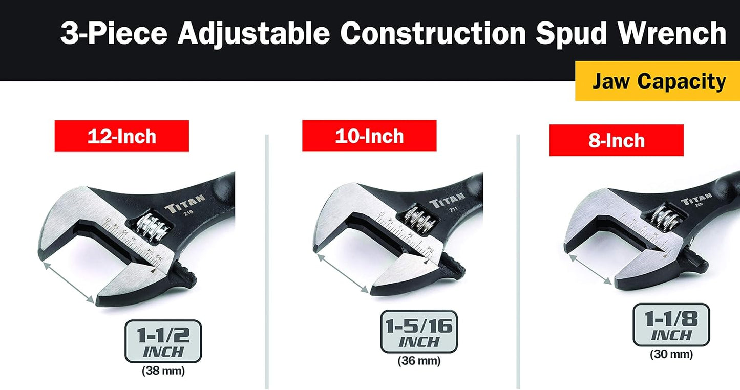 Titan 3-Piece Adjustable Spud Wrench Set – 8", 10" & 12" with Alignment Pin