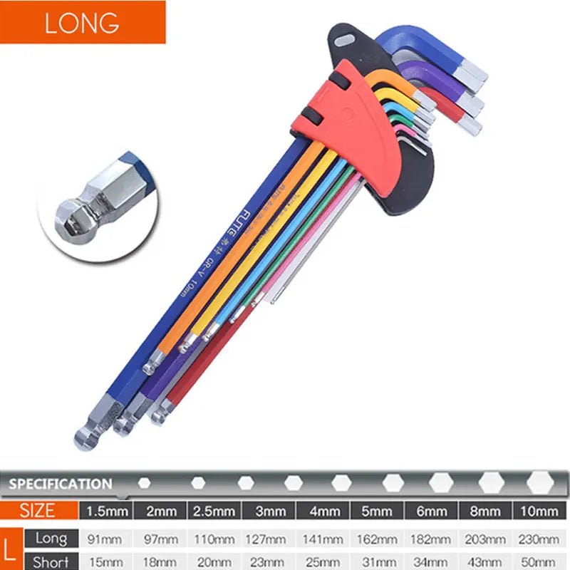 Hex & Torx Key Set – Long Arm, Short & Folding Allen Wrench Kit for Mechanics | SAE & Metric