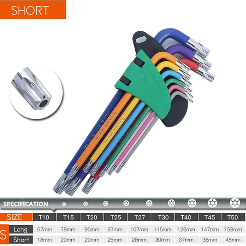 Hex & Torx Key Set – Long Arm, Short & Folding Allen Wrench Kit for Mechanics | SAE & Metric