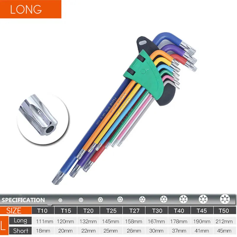 Hex & Torx Key Set – Long Arm, Short & Folding Allen Wrench Kit for Mechanics | SAE & Metric