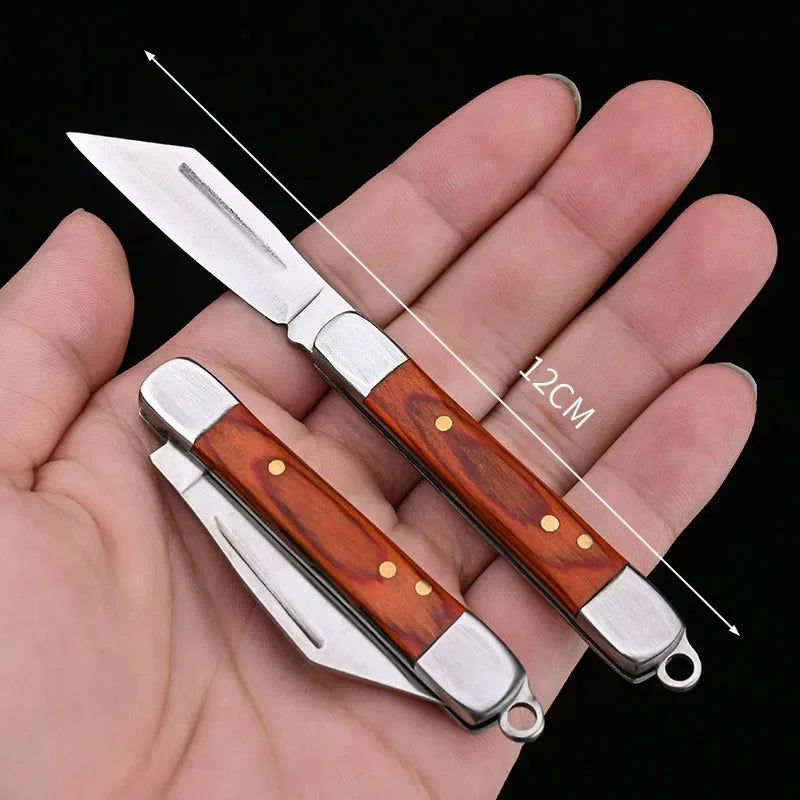 Wood Handle Folding Pocket Knife — Stainless Steel EDC Blade for Camping, Survival & Everyday Use