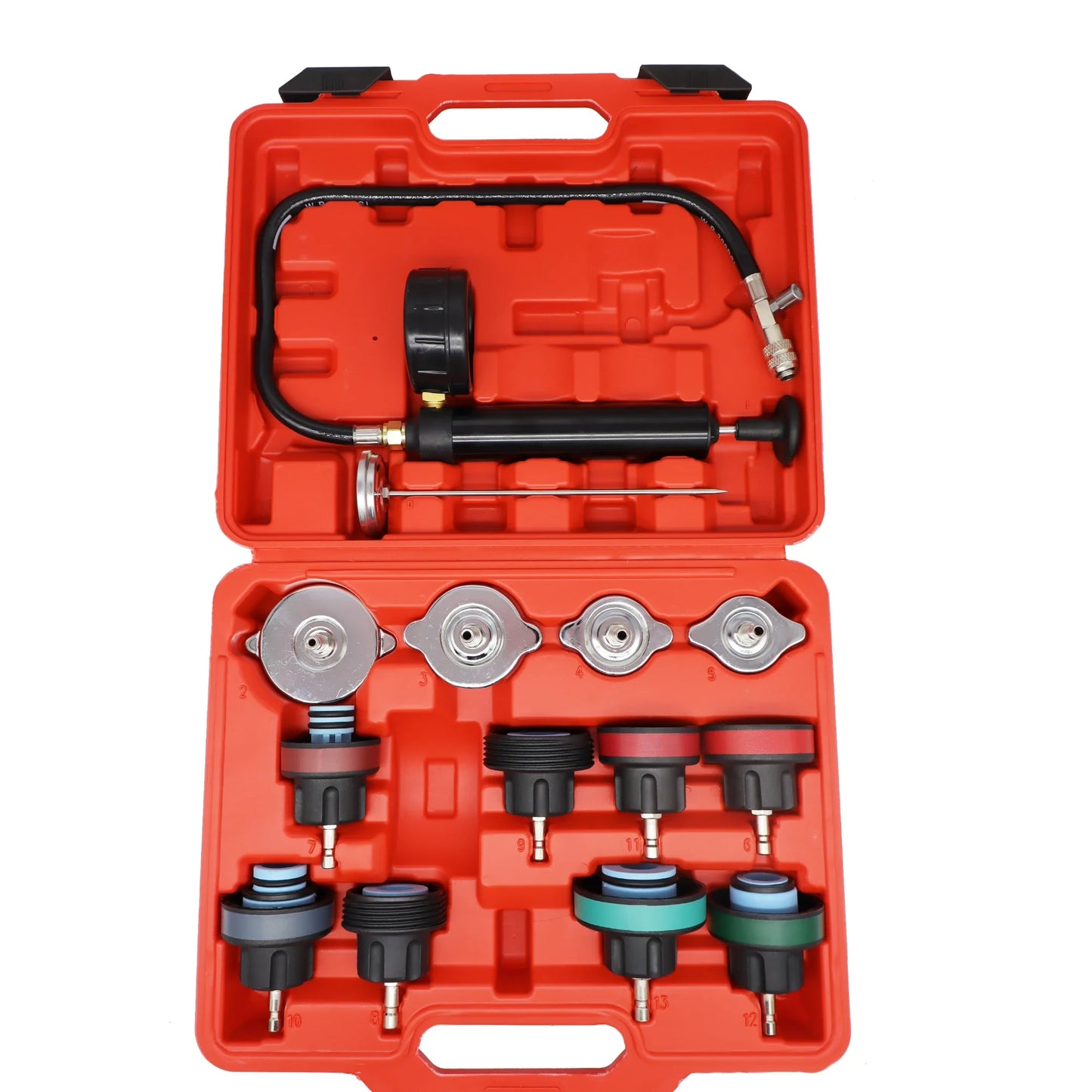 14-Pc Universal Radiator & Coolant System Pressure Tester Kit – Fleet, Automotive & Commercial Vehicles