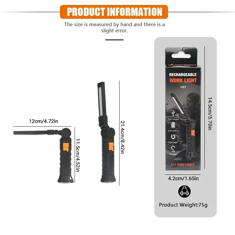 Rechargeable LED Work Light – Magnetic Hook Hanging Light for Mechanics & Job Sites