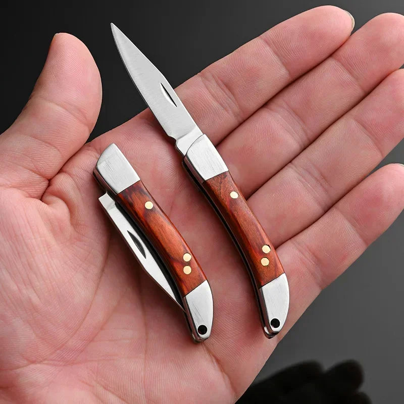 Wood Handle Folding Pocket Knife — Stainless Steel EDC Blade for Camping, Survival & Everyday Use