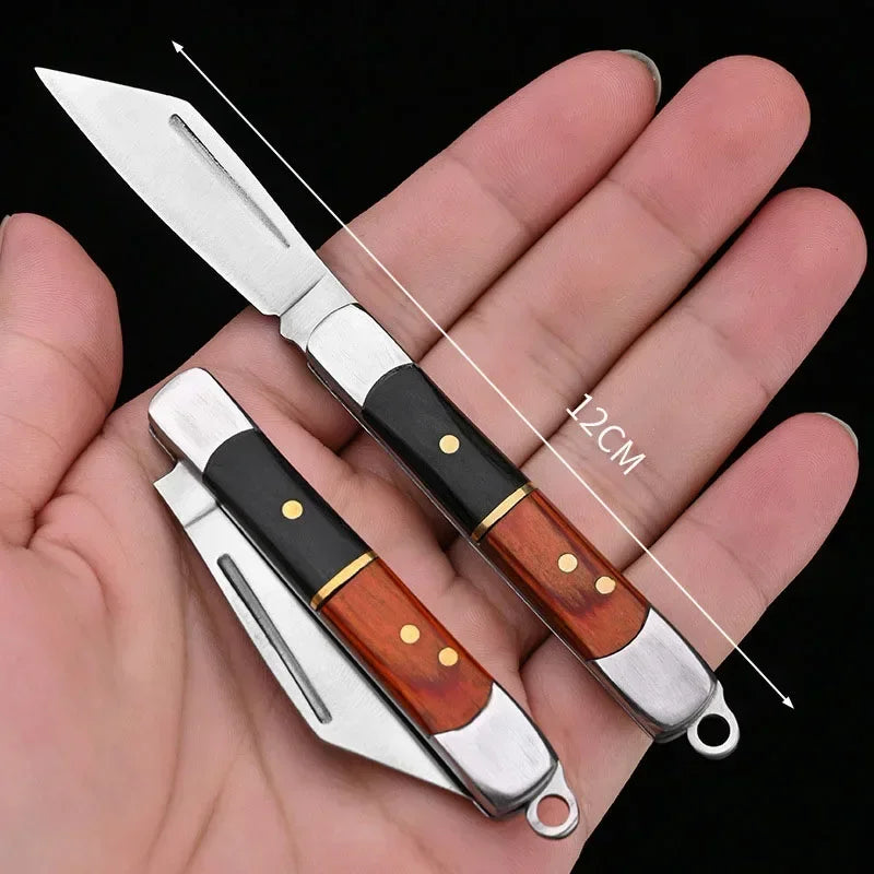 Wood Handle Folding Pocket Knife — Stainless Steel EDC Blade for Camping, Survival & Everyday Use