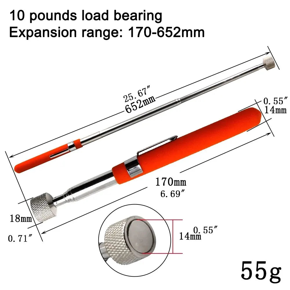 3-Pack Magnetic Retractable Pickup Tools - Telescopic Magnetic Pen Grabbers, 5/8/10 lb (2.3/3.6/4.5 kg), Extendable 5.3–28.7 in (135–730 mm)