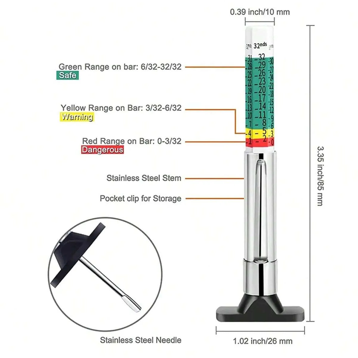 Tire Tread Depth Gauge (0–25mm)