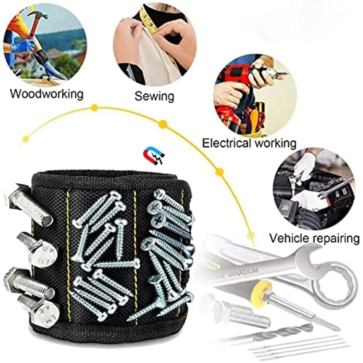 Magnetic Wristband Tool Holder – Strong Magnet Wrist Strap for Screws, Nails & Drill Bits