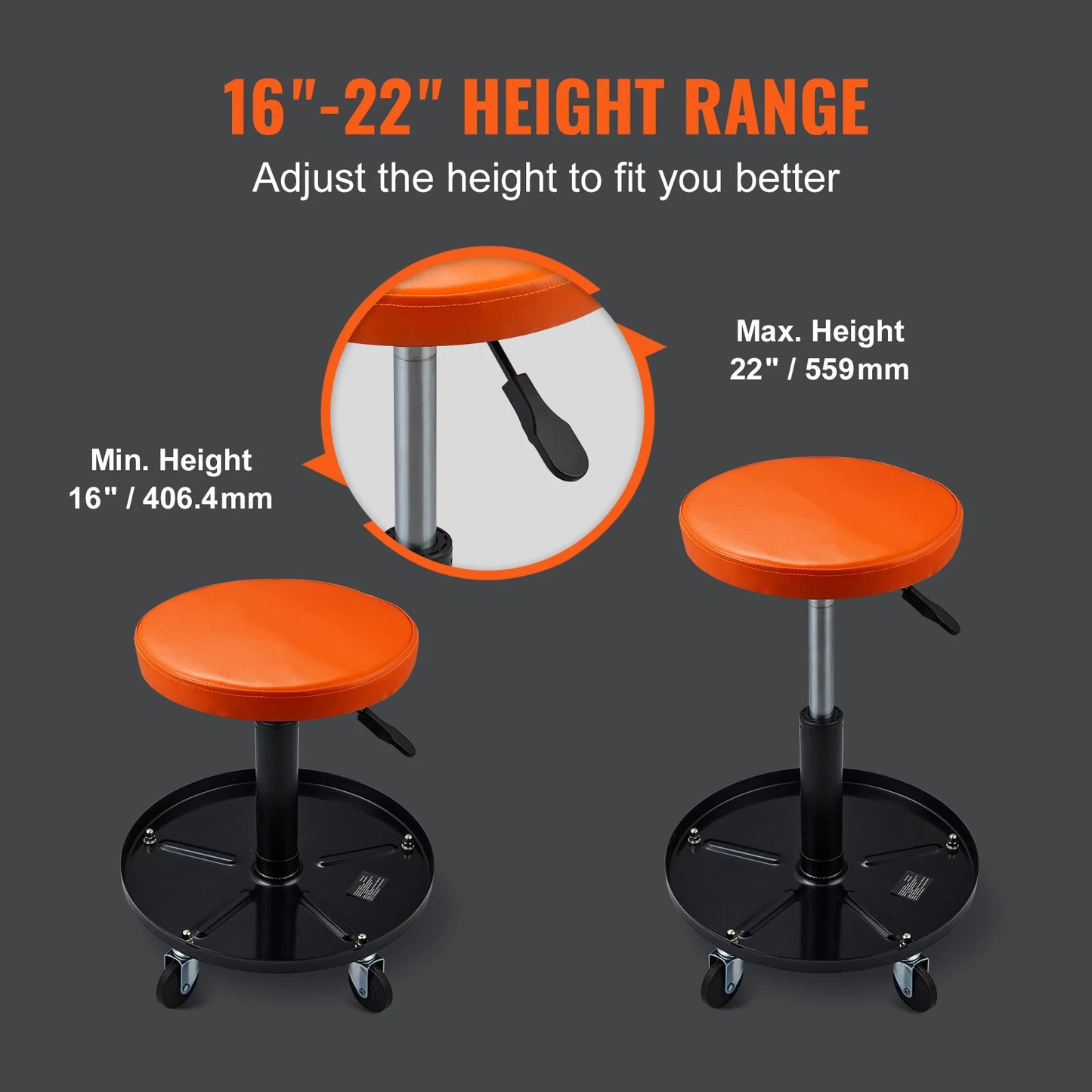 Rolling Mechanic Shop Stool – 250 LBS Pneumatic Padded Garage Seat
