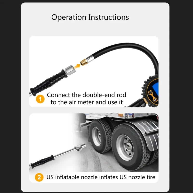 Dual Air Chuck Tire Inflator Head — 1/4" NPT, Lock-On & Push-On, Fits Cars, Trucks & Dually Tires