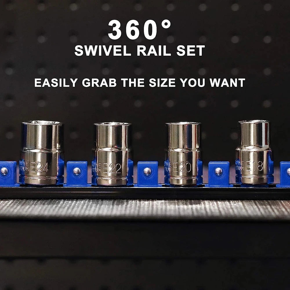 360° Swivel Socket Organizer Rail – 1/4, 3/8 & 1/2 Drive