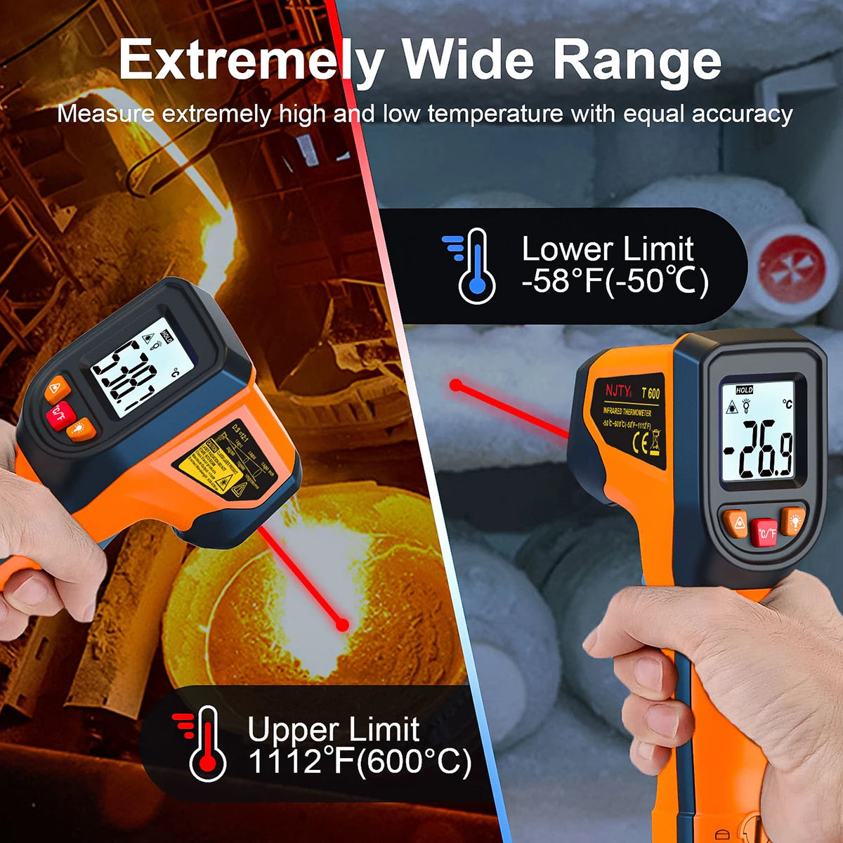 NJTY Digital Infrared Thermometer Gun – -58°F to 1112°F | T600 & T600A Models