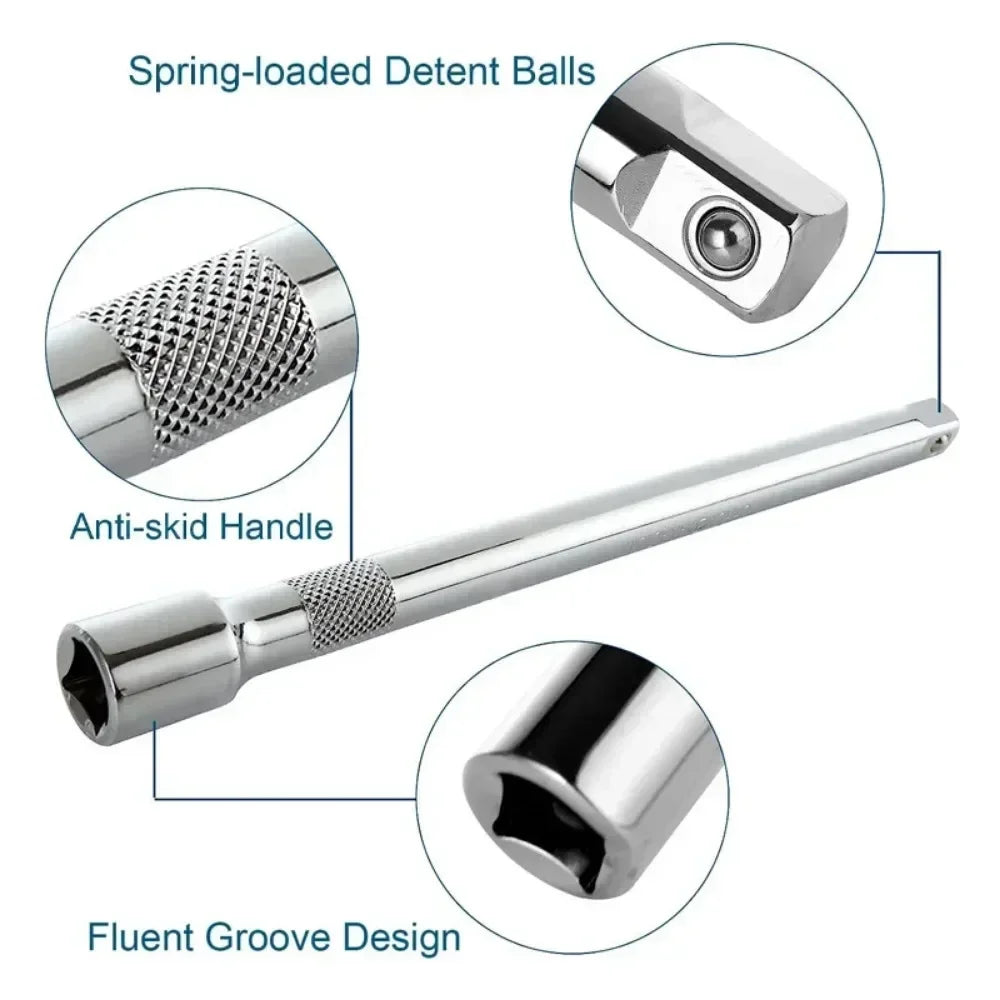 Ratchet Wrench Extension Bar Set – 3-Pc | 1/4", 3/8" & 1/2" Drive | 50/100/150/250mm Socket Extender Kit