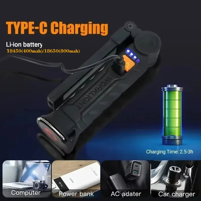 Rechargeable LED Work Light – Magnetic Hook Hanging Light for Mechanics & Job Sites