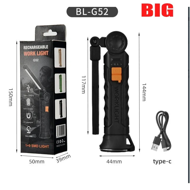 Rechargeable LED Work Light – Magnetic Hook Hanging Light for Mechanics & Job Sites