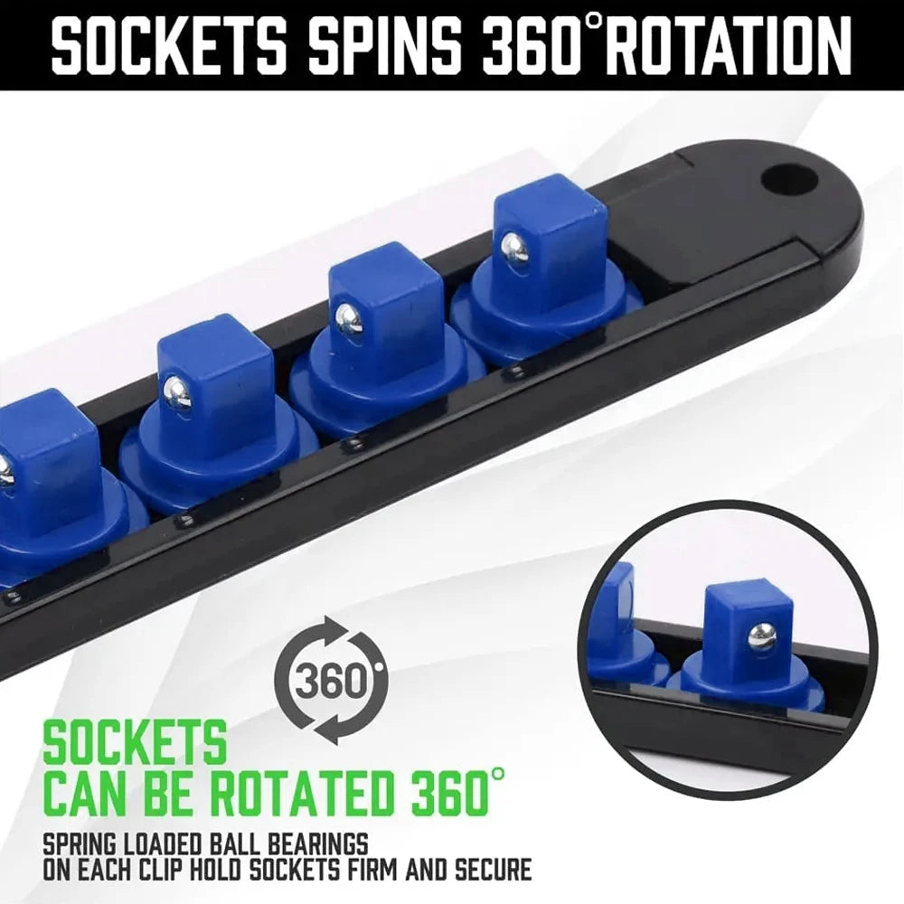 360° Swivel Socket Organizer Rail – 1/4, 3/8 & 1/2 Drive