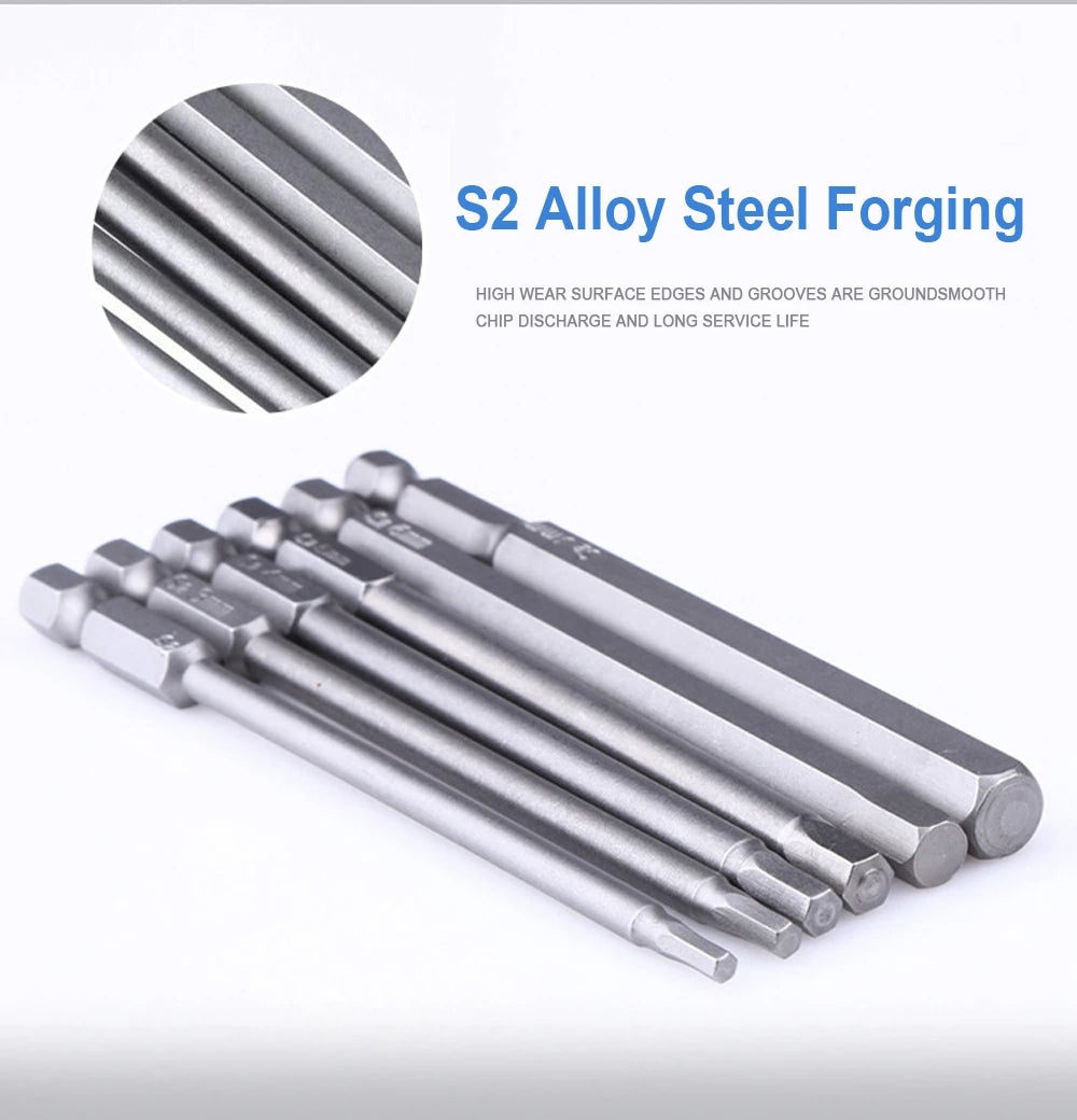 8-Pc Hex Head Allen Wrench Drill Bit Set – SAE & Metric | 100mm Electric Screwdriver Bits