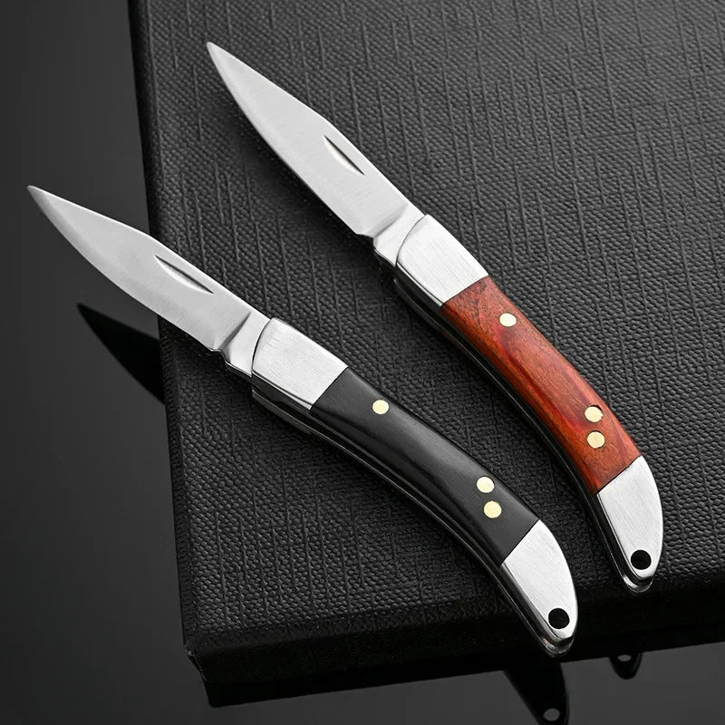 Wood Handle Folding Pocket Knife — Stainless Steel EDC Blade for Camping, Survival & Everyday Use
