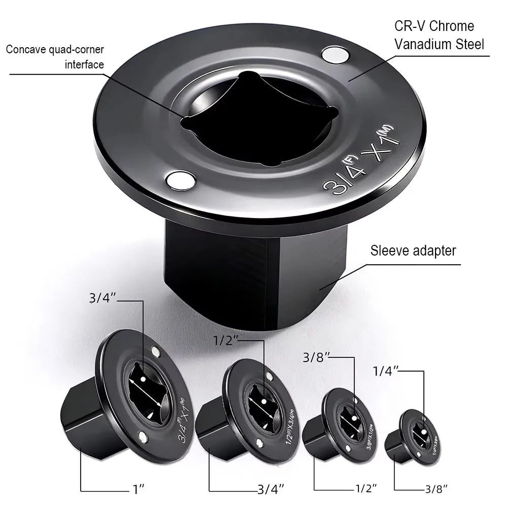 4-Pc Impact Socket Adapter Set – 1/4", 3/8", 1/2" & 3/4" Drive Reducer & Converter