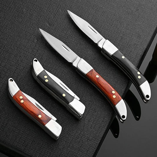 Wood Handle Folding Pocket Knife — Stainless Steel EDC Blade for Camping, Survival & Everyday Use