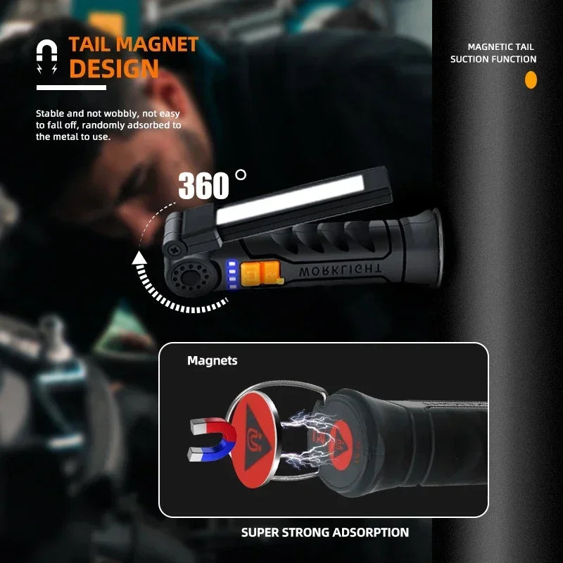 Rechargeable LED Work Light – Magnetic Hook Hanging Light for Mechanics & Job Sites
