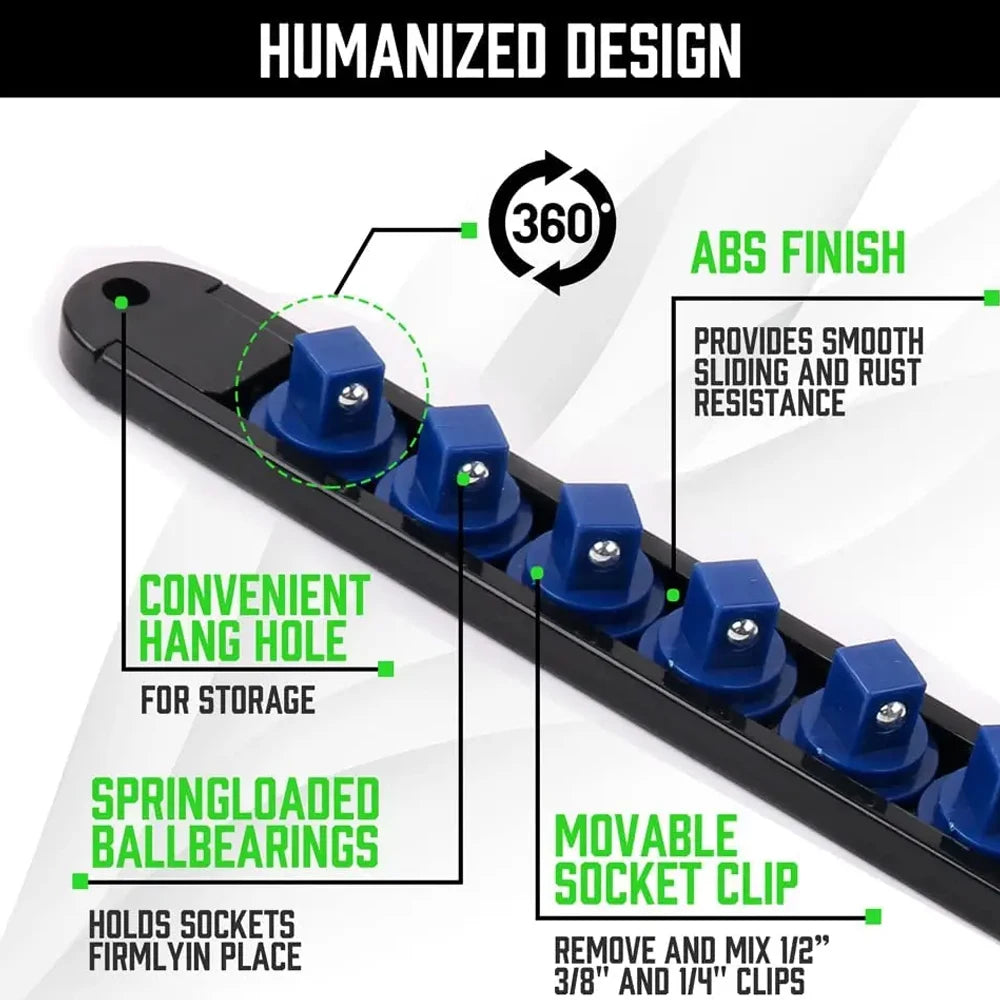 360° Swivel Socket Organizer Rail – 1/4, 3/8 & 1/2 Drive