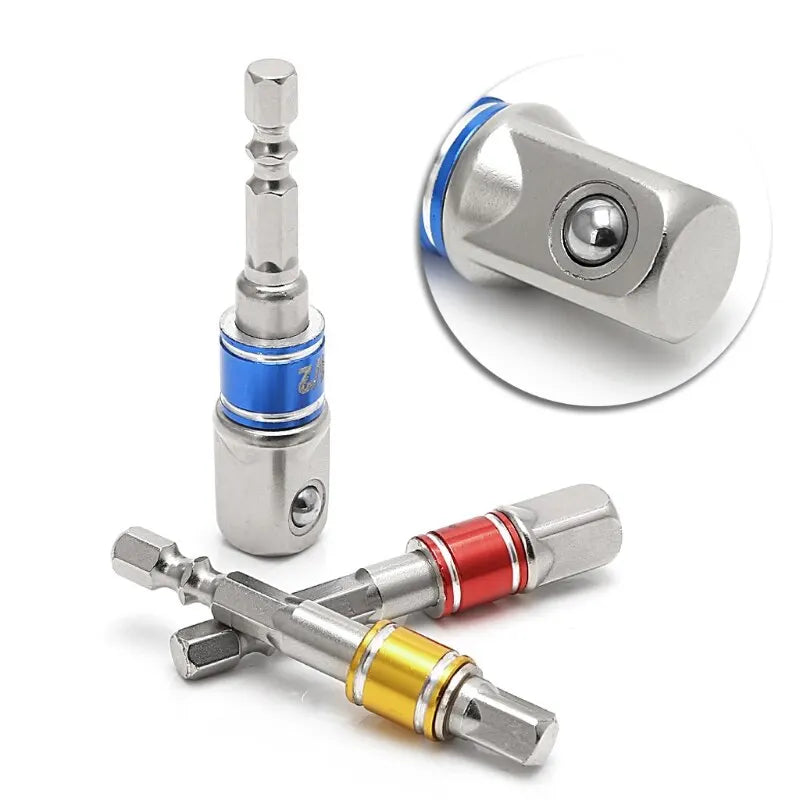 3-Pc Square Drive Socket Adapter Set – 1/4", 3/8" & 1/2" Hex Shank for Electric Screwdrivers