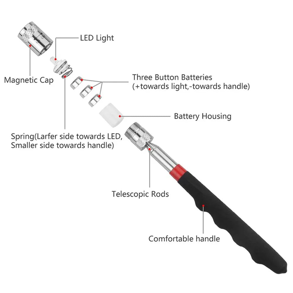 Telescopic Magnetic Pickup Tool with LED – Extendable Magnet Pen for Screws, Nuts & Bolts (Up to 31 in / 79 cm)