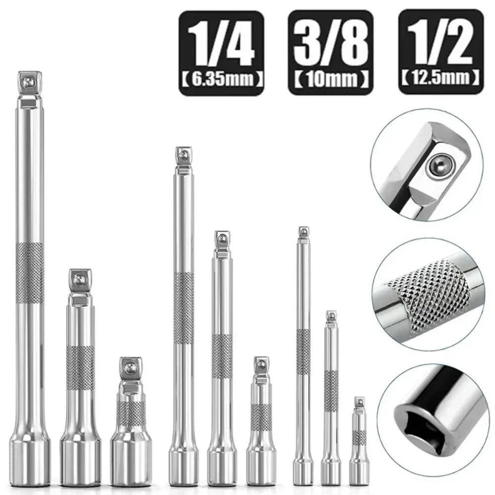 Ratchet Wrench Extension Bar Set – 3-Pc | 1/4", 3/8" & 1/2" Drive | 50/100/150/250mm Socket Extender Kit