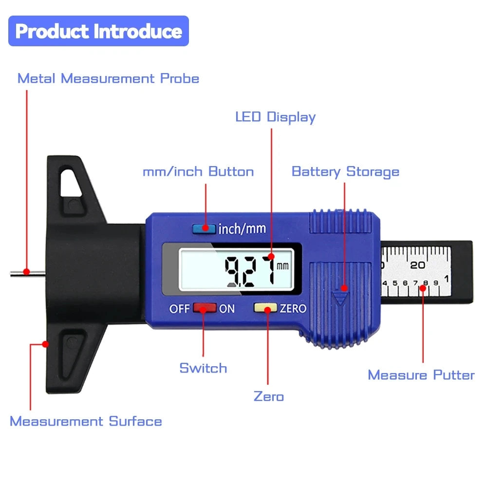 Digital Tire Tread Depth Gauge (0–25mm LCD) – Fleet & Mechanic Tool