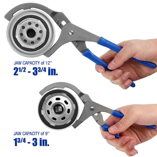 Oil Filter Pliers – Adjustable Clamp Type Wrench | 9" & 12" | 45# Steel
