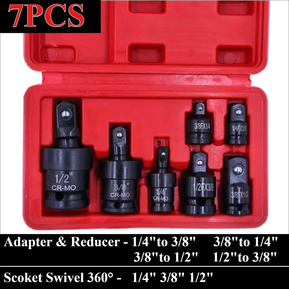 Universal Socket Joint & Adapter Set – 90° & 360° Swivel U-Knuckle | 1/4", 3/8" & 1/2" Drive | Single & Multi-Piece Kits