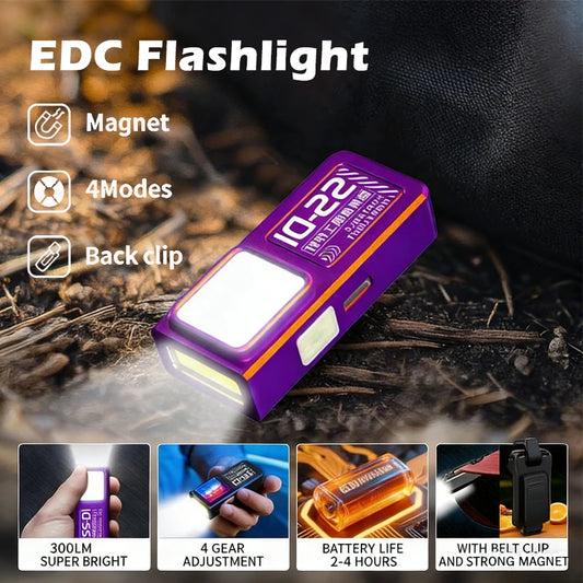 LED COB Flashlight – USB-C Rechargeable Mini Torch with Clip & Magnet