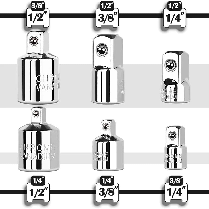6-Pc Socket Adapter & Reducer Set – 1/4", 3/8" & 1/2" Chrome Vanadium | Ratchet Conversion Kit