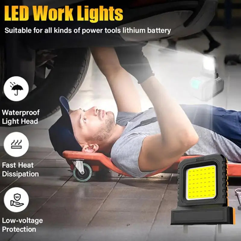 LED Work Light – Compatible with Makita, Dewalt, Milwaukee & More (18V–21V)