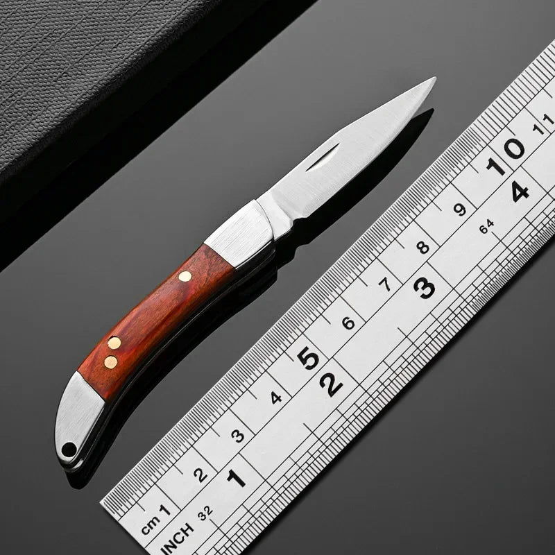 Wood Handle Folding Pocket Knife — Stainless Steel EDC Blade for Camping, Survival & Everyday Use
