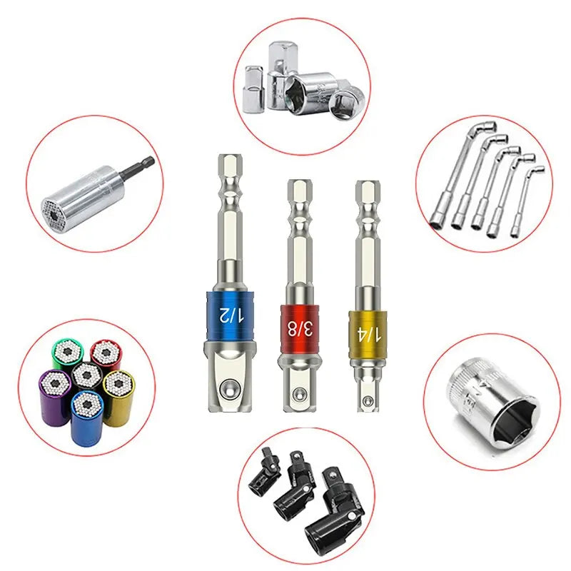 3-Pc Square Drive Socket Adapter Set – 1/4", 3/8" & 1/2" Hex Shank for Electric Screwdrivers