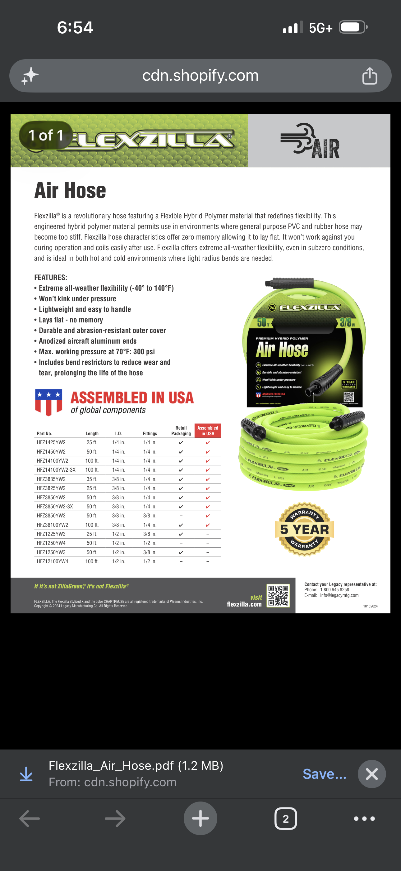 Flexzilla Heavy Duty Air Hose, 1/2" x 50', 1/2" MNPT Fittings — HFZ1250YW4