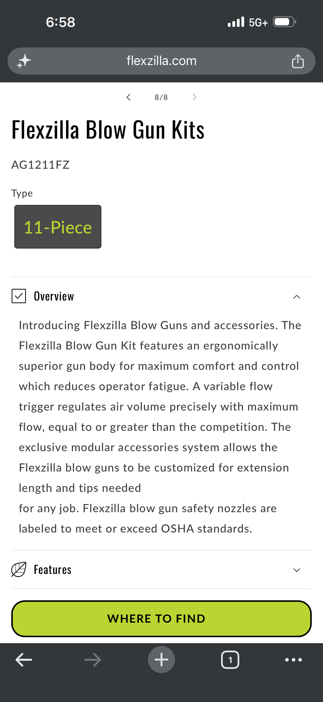 Flexzilla X1™ Blow Gun Kit, ZillaGreen, 10-Piece — AG1500FZKIT