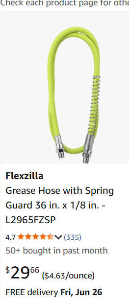 Flexzilla Grease Hose with Spring Guard, 3/16" x 36", 1/8" MNPT Ends