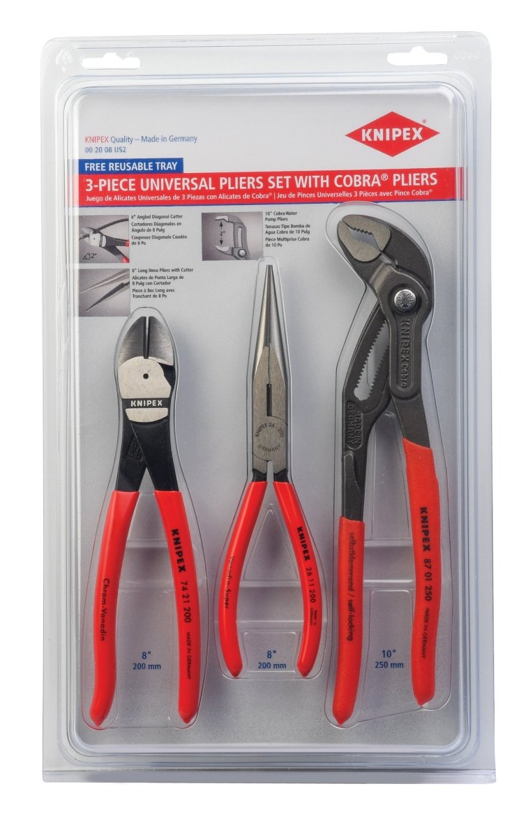 Juego de alicates Knipex con alicates Cobra® de 3 piezas 00 20 08 US2