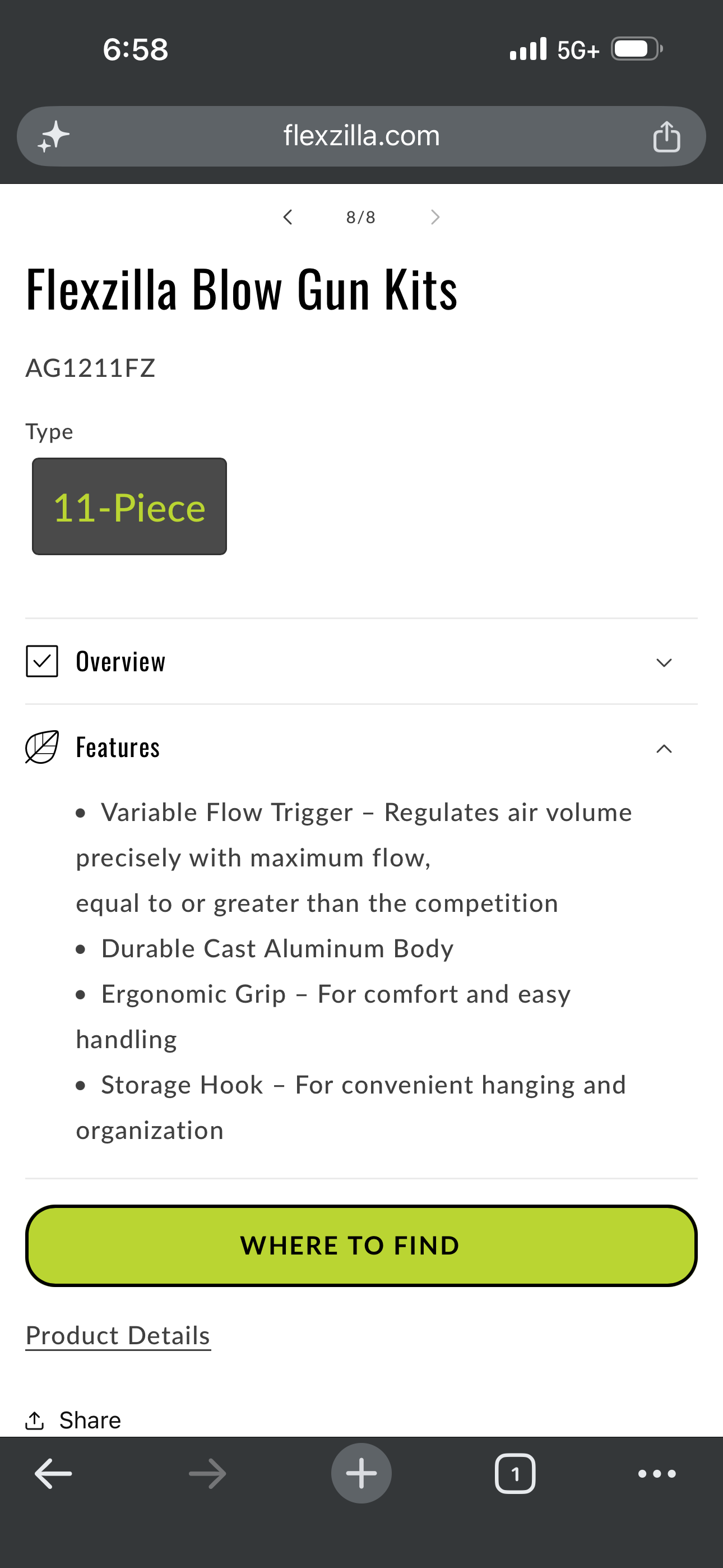 Flexzilla X1™ Blow Gun Kit, ZillaGreen, 10-Piece — AG1500FZKIT