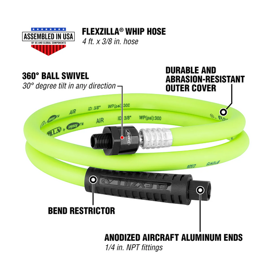 Flexzilla Whip Hose with Swivel, 1/2" x 4' — HFZ1204YW4S