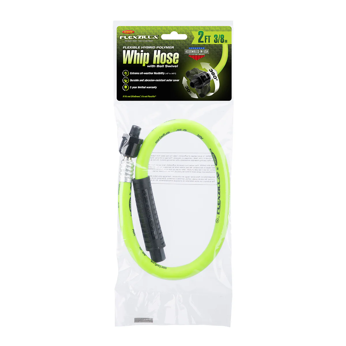 Flexzilla Whip Hose with Swivel, 1/2" x 2' — HFZ1202YW4S