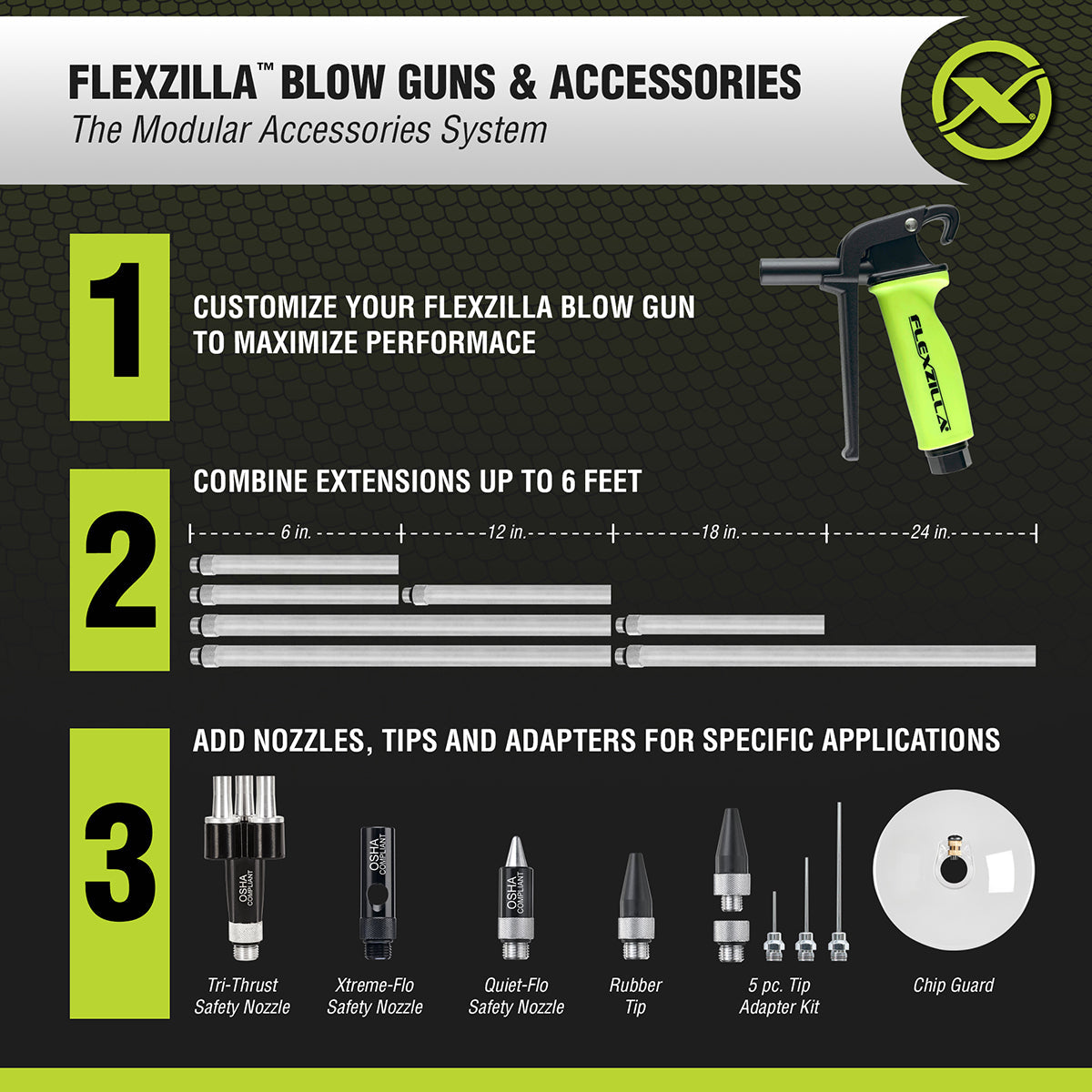 Flexzilla X1™ Blow Gun Kit, ZillaGreen, 10-Piece — AG1500FZKIT
