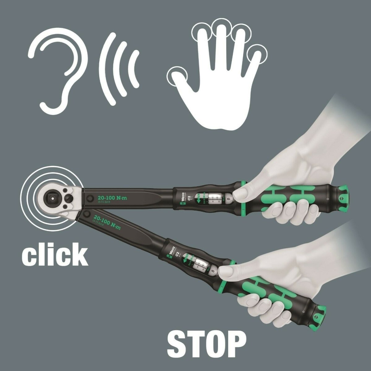 Wera Click-Torque C 2 R/L Torque Wrench 14.8-73.8 ft-lb 1/2" Drive 05075625001
